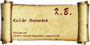 Kolár Benedek névjegykártya